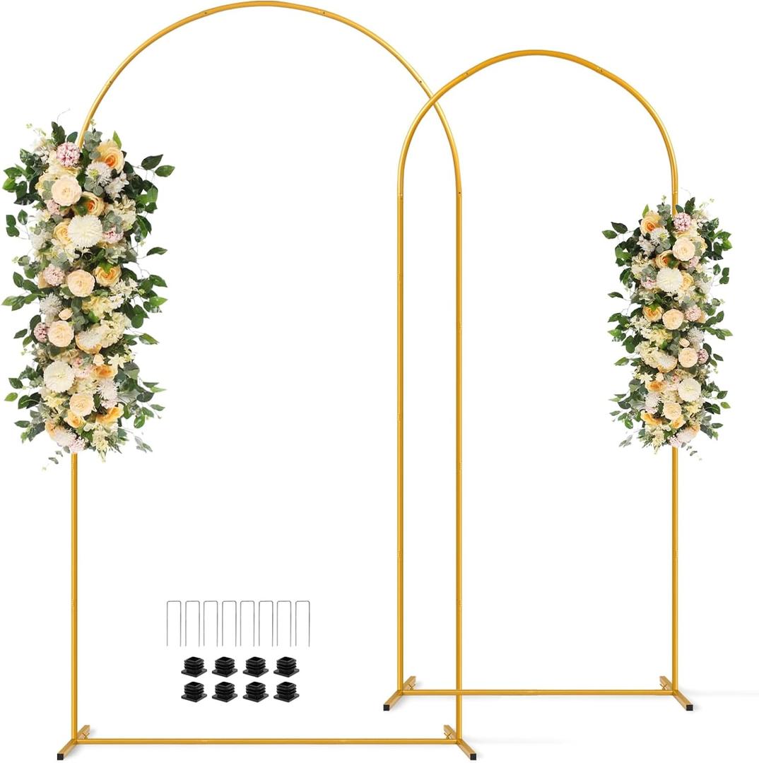 Tamodan Metal Arch Backdrop Stand Set of 2 (7.2FT+6FT), Gold Wedding Arch Frame with Stable Base, Easy-Assemble Balloon Stand for Party Birthday Baby Shower Graduation Decor