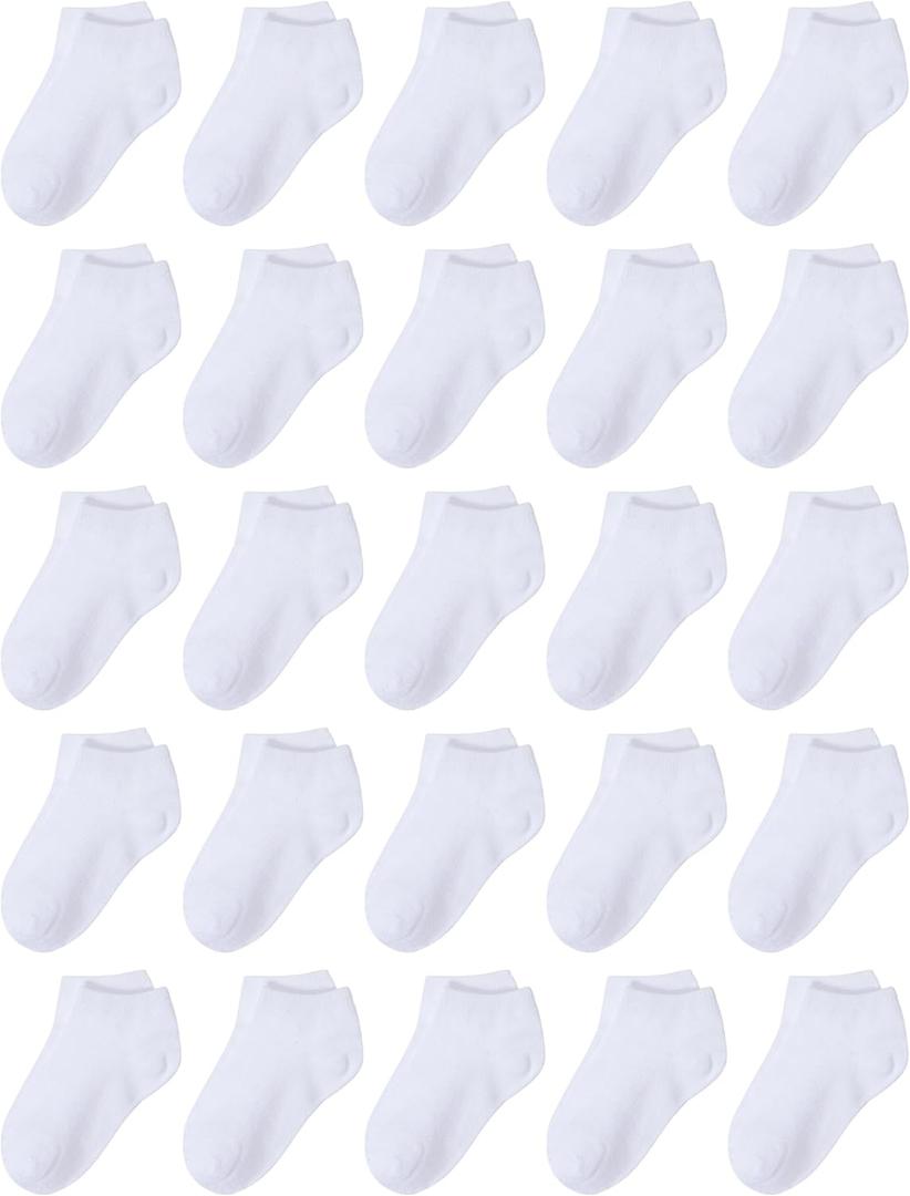 Cooraby 25 Pairs Kids' Socks Low Cut Socks Half Cushion Sport Ankle Athletic Socks for Boys Girls (8-10 Years, White)