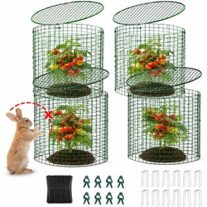 Plant Protectors from Animals 12 x 12 in Metal Chicken Wire Cloche Plant Cages for Outdoor Plants, Garden Fencing Animal Barrier with Detachable Dome Lid, Stakes & Zip Ties (4 Pcs)