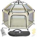 POP 'N GO PLAYPEN - Indoor & Outdoor Baby Playpen for Babies and Toddlers - Baby Beach Tent, Foldable, Portable W/Canopy, Travel Bag, & Mosquito Net - Pop Up Pack and Play Tent (Warm Ivory)