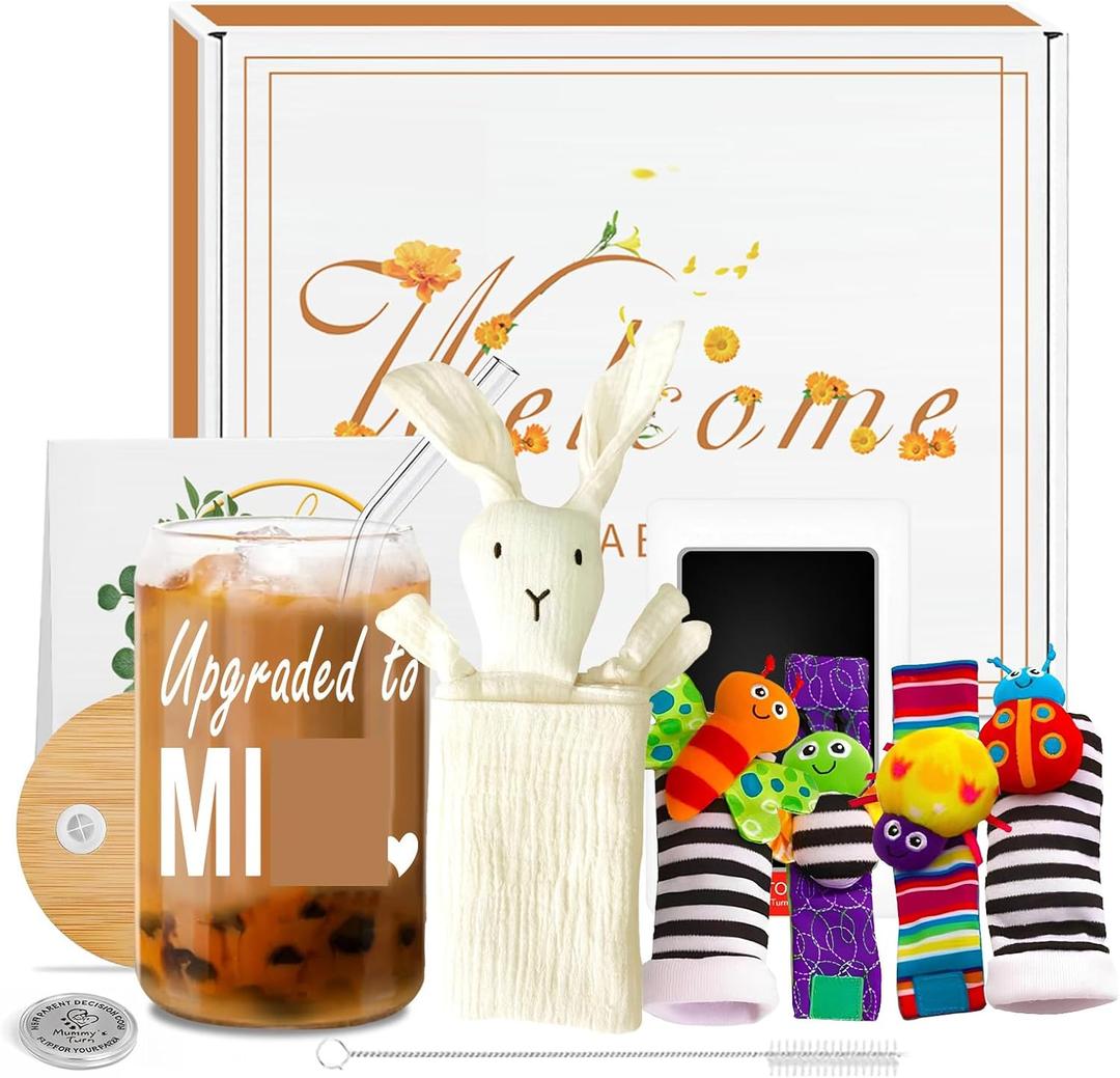 Mother's Day New Mom Gifts for Women After Birth, Baby Shower Gifts Basket - First Time Mom Postpartum Essentials, Gender Neutral Newborn Gifts Sensory Toys Cotton Lovey