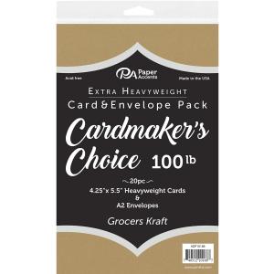 Accent Design Paper Accents Cardmakers Choice Card & Envelopes, Kraft, 100Lb., 4.25"X5.5", 20Pc, Blank Cards and Envelopes, Blank Cards, Note Cards with Envelopes