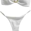 SHENHE Women's Strapless Brazilian Thong Bikini Set Metal Ring 2 Piece Bandeau Tube Swimsuits (Large, White)