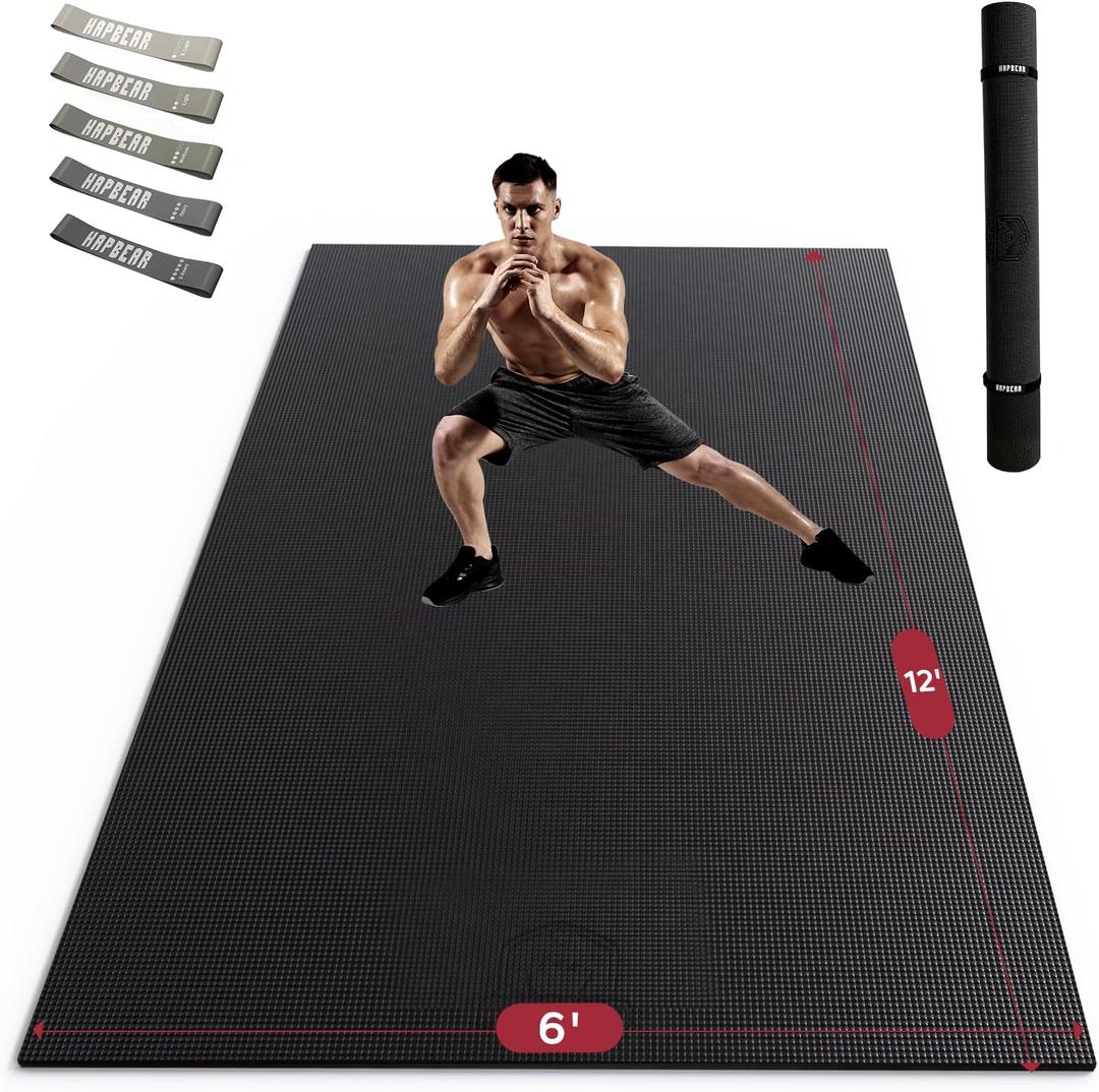 HAPBEAR Extra Large Exercise Mat-7'x5'/6'x8'/6'x9'/6'x10'/6'x12'x8mm(1/3 inch),Non-Slip, Ultra Durable, Thick Workout Mats for Home Gym Flooring Cardio, Yoga Mats for Fitness, High-Density Exercise Mat, Shoes-Friendly