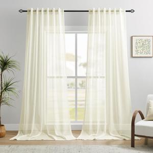 Dreaming Casa Ivory Sheer Curtains 96 Inches Long, Rod Pocket & Back Tab Light Filtering Textured Sheers for Living Room Bedroom, 2 Panels, Each 52" W x 96" L