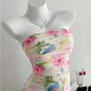 Milumia Women's Floral Ruched Tube Top Strapless Sleeveless Trendy Going Out Tops (L)