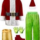 PrettyQueen Christmas Green Santa Costume Deluxe Men's Santa Claus Costume Adult Santa Suit Halloween Xmas Holiday Party Cosplay Outfit 9Pcs (X-Large)