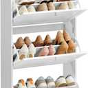 VASAGLE Shoe Cabinet with 3 Flip Drawers, Shoe Organizer, Adjustable and Removable Dividers, Holds 12-20 Pairs, Entryway, 9.4 x 23.6 x 47.7 Inches, Cloud White ULBC036WB02S, 9.5"d X 23.6"w X 47.7"h-shoe Cabinet
