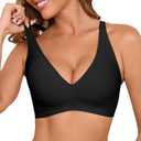 Wireless Bras for Women Bralettes - Womens Seamless Low Cut Deep V Bra No Underwire Padded Tshirt Bras (Black, S)