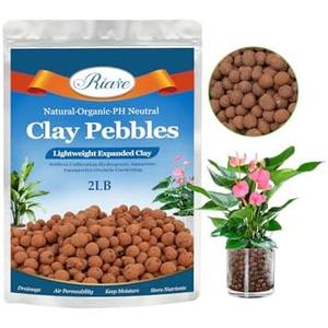 Riare 2 LBS Organic Expanded Clay Pebbles - 4mm-16mm Natural Leca Balls Lightweight Hydroponic Clay Pebbles Aggregate for Indoor Plants, Hydroponic Growing, Plants Drainage, Aquaponics