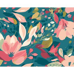 Flowing Flowers Teal Wall Mural, MUR363M