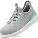 STQ Walking Shoes Women Orthopedic Slip On Breathable Mesh Sneakers Lightweight Arch Support Non Slip Maternity Nurse Ladies Tennis Plantar Fasciitis, Light Grey Teal, Size: 6