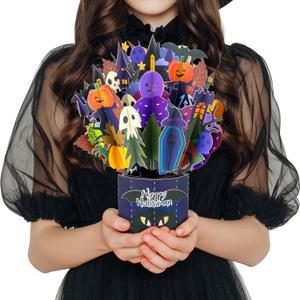 5 x Magic Ants 3D Pop-Up Halloween Bouquet Greeting Card  Spooky and Festive Decorations  Includes Envelope  Perfect for Halloween Celebrations