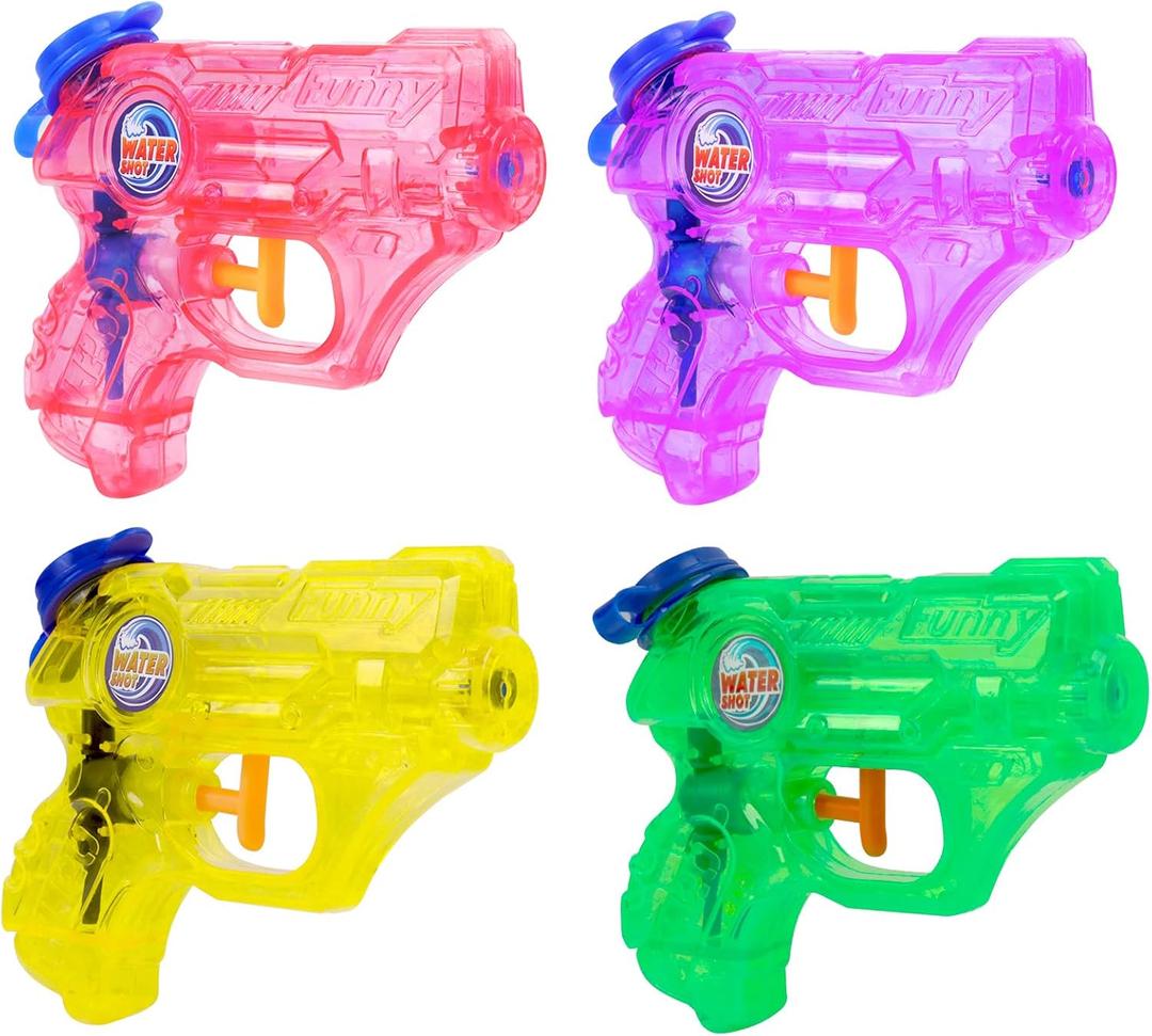 Mini Water Gun for Kids 4 Pack Squirt Guns Mini Water Pistol Small Water Blaster Toys for Outdoor Beach Swimming Pool Game Summer Party Favor (Purple, Pink, Green, Yellow)