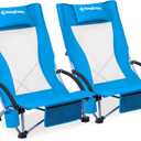 KingCamp Low Folding Beach Chair - Portable & Heavy Duty Beach Gear with 300lbs Capacity, Low Seat Design, Lightweight Camping Chair for Adults, Beach, Picnic, Concert & Outdoor Activities (Ergobreeze H Blue 2pcs)