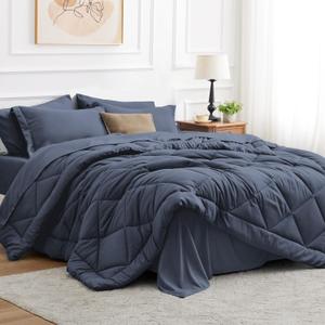 Love's cabin King Size Comforter Set Navy Blue, 7 Pieces King Bed in a Bag, All Season Bedding Sets with 1 Comforter, 1 Flat Sheet, 1 Fitted Sheet, 2 Pillowcase and 2 Pillow Sham Love's cabin King Size Comforter Set Navy Blue, 7 Pieces King Bed in a Bag, All Season Bedding Sets with 1 Comforter, 1 Flat Sheet, 1 Fitted Sheet, 2 Pillowcase and 2 Pillow Sham