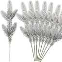 NSBELL 14PCS 11.8inch Snowy Artificial Pine Needles Branches Twigs Frosted Pine Picks Greenery Stems for Crafts, Wreaths, Garlands Holiday Decor