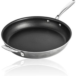 Granitestone 14 Frying Pan with Lid, Large Non stick Frying Pan for Cooking, Frying Pan Nonstick, Ultra Durable Mineral and Diamond Coating, Family Sized Open Skillet, Oven and Dishwasher Safe, Black (Silver)