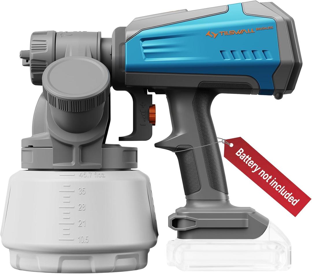 Tilswall Brushless Cordless Paint Sprayer Shark700 Compatible with Dewalt 20V Battery(Battery Not Included), Easy Side-Fill, Electric HVLP Spray Paint Gun for Furniture, Cabinets, Garden Chairs, Fence, Blue