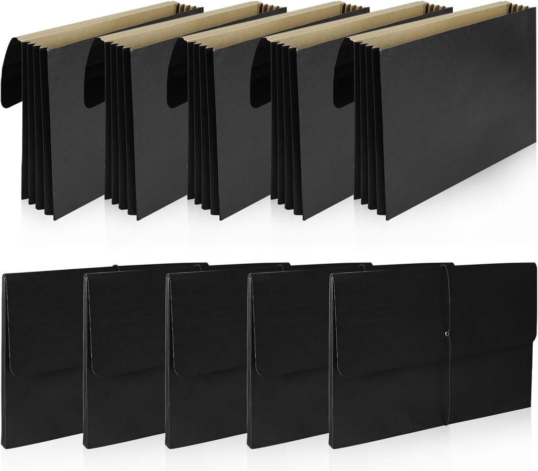 10 Pack Expanding File Folder with 4 Inch Extra Wide Expansion, Letter Size Accordion Organizer Pockets with Flap and Cord Closure for Home Office, School, Black