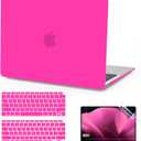 Anban Compatible with MacBook Air 13 inch Case M1 2022 2021 2020 2019 2018 Release A2337 A2179 A1932 Touch ID, Matte Plastic Laptop Hard Shell Case & 2 Keyboard Cover & Screen Protector, Hot Pink