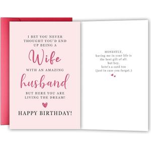Funny Wife Birthday Card from Amazing Husband, Humorous and Sarcastic Greeting for Wife Living the Dream, Happy Birthday Card Gift for Her, Women Bday Gift Ideas