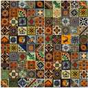 Mexican Talavera Kitchen Rugs Sets of 2 Non Slip Washable, Mexican Tile Kitchen Mats for Floor 2 Piece Home Decor