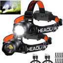 Headlamp Rechargeable 2Pack, Head lamps led rechargeable, Adjustable Focus Headlight Outdoor, 4Mode Head Lights for Forehead, 90Angle LED Headlamp, Waterproof Headlamps for Adults Camping Hard Hat