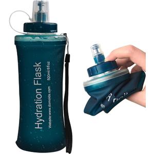 Soft Flask 500ML, TPU Collapsible Soft Water Bottle for Hydration Pack, Running Vest, Folding Water Bottle for Hiking, Cycling Hydration Flask - Slate Blue