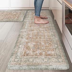 KIMODE Kitchen Mats Cushioned Anti Fatigue, Tan Farmhouse Kitchen Rugs Sets of 2, Non Slip Kitchen Mats for Floor, Padded Kitchen Floor Mat for Sink Laundry Desk Bedroom 20"x47"+20"x32"