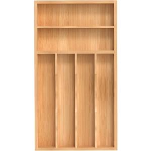 Silverware Organizer, Bamboo Kitchen Drawer Organizer, Utensil Holder, Cutlery Tray & Spoon Flatware Storage with Grooved Drawer Dividers (8.5''W x 15.5''D)