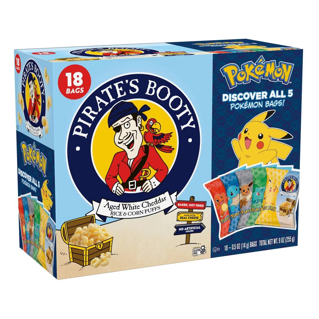 Pirate's Booty Aged Chips White Cheddar Puffs Snack Multipack Pokemon - 9oz/18ct, Pack of 3, Best By: 01/26/26