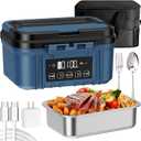 Cordless Electric Lunch Box for Adults  Battery-Powered Heated Lunch Box with 1.2L Stainless Steel Container, Timer Function, and Leak-Proof Food Warmer for Work, Travel & Office(Aqua Blue)