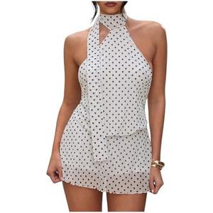 SOLY HUX Women's Polka Dots Mini Dress Backless Sleeveless Halter A Line Party Summer Dresses, Size Small