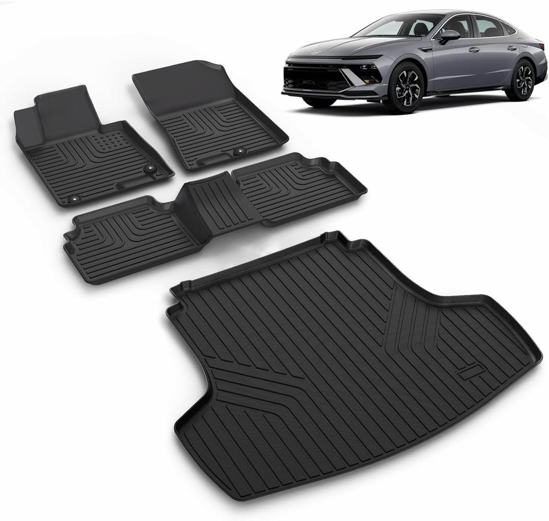 VOUKIY All Weather Car Floor Mats & Cargo Liner Set Fit for Kia K5 2021-2025 2026 (Only FWD Models) or for Hyundai Sonata/Sonata Hybrid 2020-2026 Floor Liners Trunk Liner Cargo Mat Accessories Black