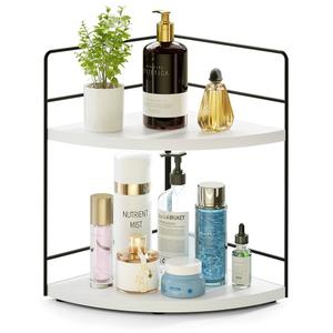 2-Tier Bathroom Counter Organizer, Corner and Makeup Organizer for Vanity and Kitchen Counter, Wood
