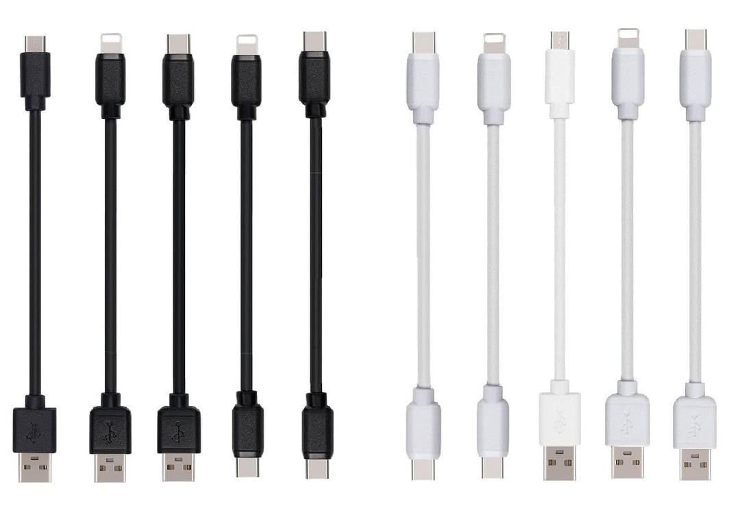10-Pack Multi Short USB Cables & TypeC-C Cables for Charging Stations Compatible/w iPhone16/15, iPhone5-14/ iPads/iPad Mini/iPad Pros/Samsung Moblies & Tablets/Pixel & Nexus/HTC/Sony(White)