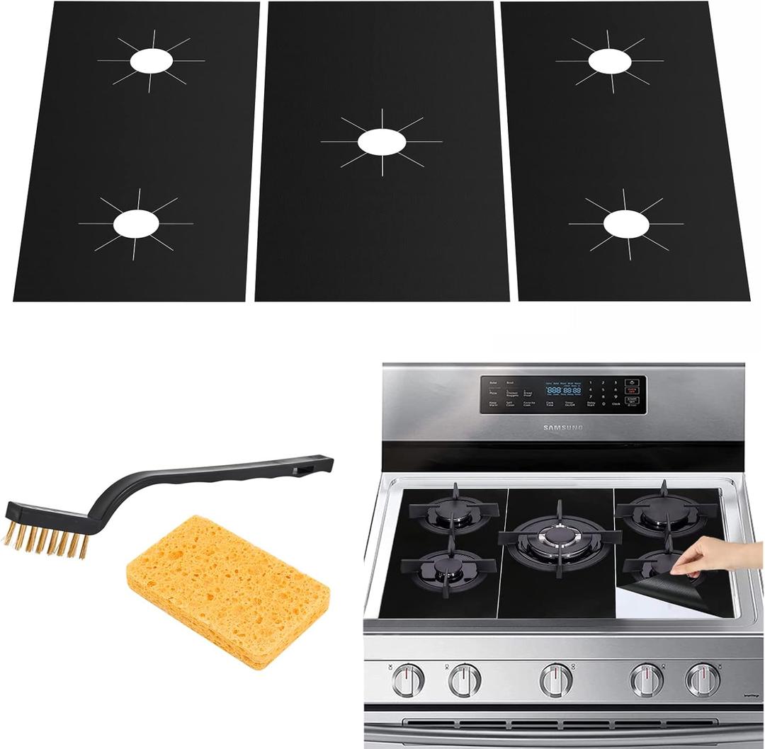 3PCS Stove Covers Stove Protectors for Gas Range(0.5 mm Thick), Extra Long 32" Wider Stove Burner Covers for Gas Stove Top, Reusable Non-Stick Washable Stove Covers Heat Resistant Protectors