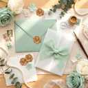 YooNotee 100 Set Wedding Invitation Wrap Set Pre Folded Vellum Jacket for 5x7 Invitations with Sage Green Envelope Gold Wax Seal Stickers Wedding Invitation Accessories Kit for Bridal Invite DIY Craft