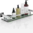 Glass Shelves for Wall, Chrome Stainless Steel & Tempered Glass Glass Shelf for Bathroom, Shelf Sink Over Toilet Bathroom Organizer (16-inch, Polished) (16 with Railing)