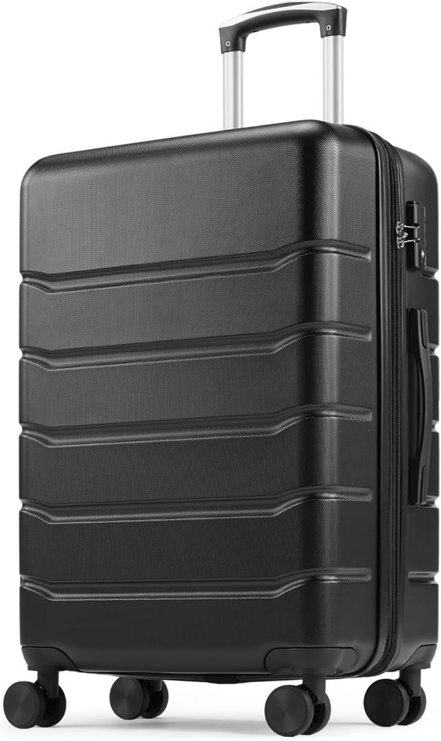 Sweetcrispy Modern Black, 20 inch Carry on Luggage,Hard Shell Expandable Double Spinner Suitcase