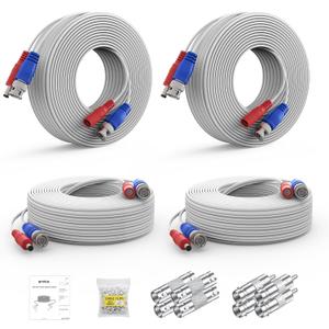 ANNKE 30M/100ft BNC Cable, Video Power Extension Surveillance Camera Cables for CCTV Security DVR System Installation, Free 8X BNC Connectors and 100pcs Cable Clips Included, 4 Pack, White