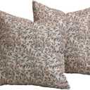 Amor Virisso Floral Throw Pillow Covers 18x18 Set of 2 Couch Pillows for Living Room Farmhouse Vintage Block Print Pillow Covers Decorative Pillow Covers Accent Sofa Pillows, Green/Sand
