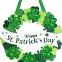 12.6 Inch St Patricks Day Wreath for Front Door, Wooden Shamrock Wreath with 3D Layered Design, St Patricks Day Indoor Outdoor Home Wall Decorations for Irish Party