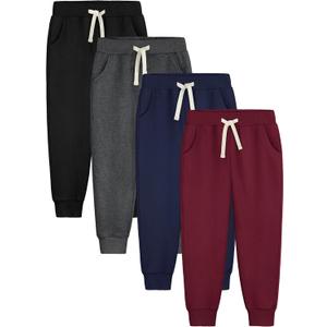 4 Pack Boys Sweatpants Joggers Cotton Athletic Sweatpants Youth Joggers Pants with Pocket Drawstring (X-Small, Black,maroon, Dark Gray, Navy)