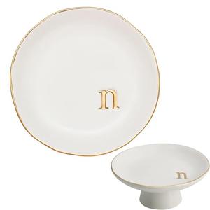 COLLECTIVE HOME - Ceramic Jewelry Tray, Decorative Monogram Jewelry Dish, Luxurious Trinket Tray with High Base, Birthday Mother's Day for Women (n)