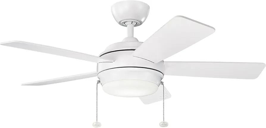 KICHLER 330171MWH Protruding Mount, 5 MATTE WHITE/MATTE WHITE Blades Ceiling fan with 48 watts light, Matte White