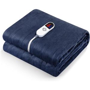 CURECURE Heated Electric Blanket Twin Size 62" x 84" Flannel Heated Blanket with 6 Heating Levels & 10 Hours Auto Off, Comfort Warm Blanket for Home Office Use, Machine Washable (Blue)