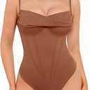 Popilush Corset Bodysuit for Women Tummy Control Shapewear Bodysuits Cowl Neck Going Out Tops Thong Body Suit Concert Outfits, Xl, Brown