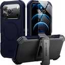 for iPhone 17 Pro Case 6.3" with Belt Clip Holster,Anti-Drop, Shockproof, Heavy Duty Protection, Compatible with MagSafe,w/Screen Protector,with 360 Rotating Kickstand Blue